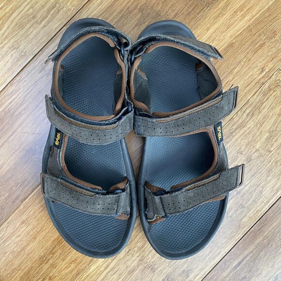 Teva Sandals Shoes Mens 10 Brown Gray Suede Adjustable Strap Outdoor Hiking - Picture 2 of 8